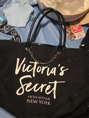 Victoria's Secret Black Tote with White Script Logo
